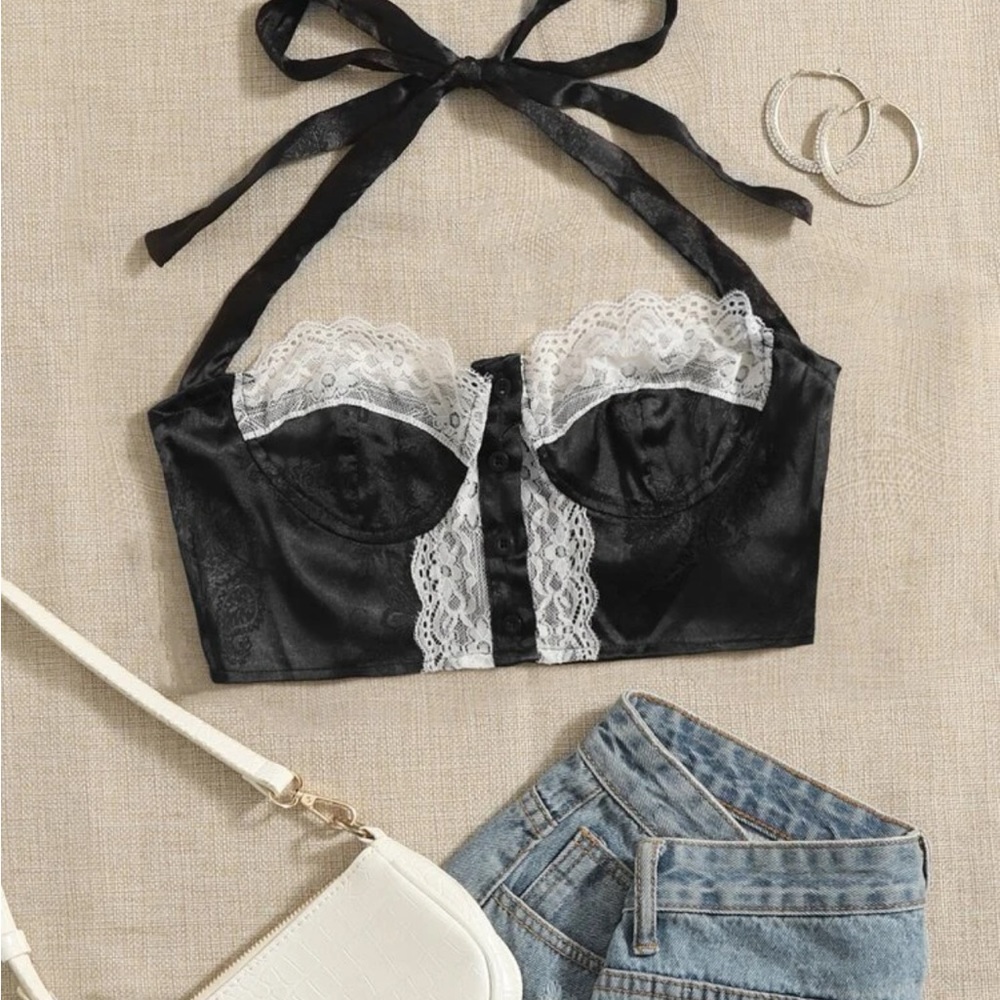 SHEIN black/white lace crop top